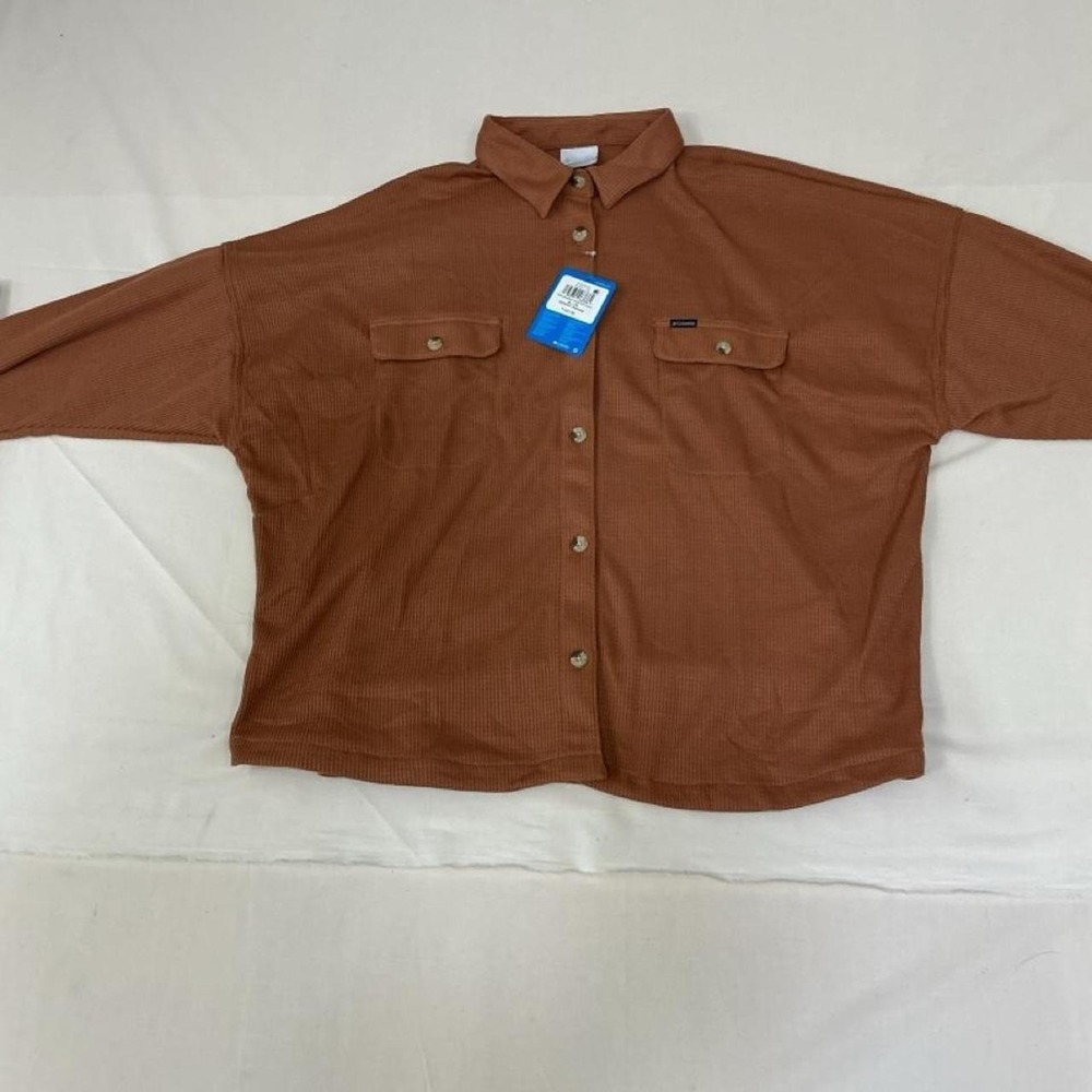 Rust brown waffle-texture‎ button-up shacket by Columbia